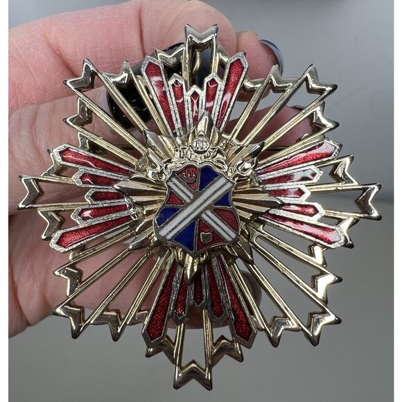 Vintage Mid-Century Heraldic Sunburst Shield Coat Of Arms Pendant Pin - Picture 5 of 7